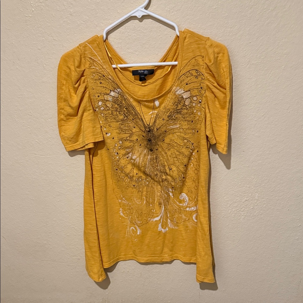 Style & Co. Mustard Butterfly Print Top